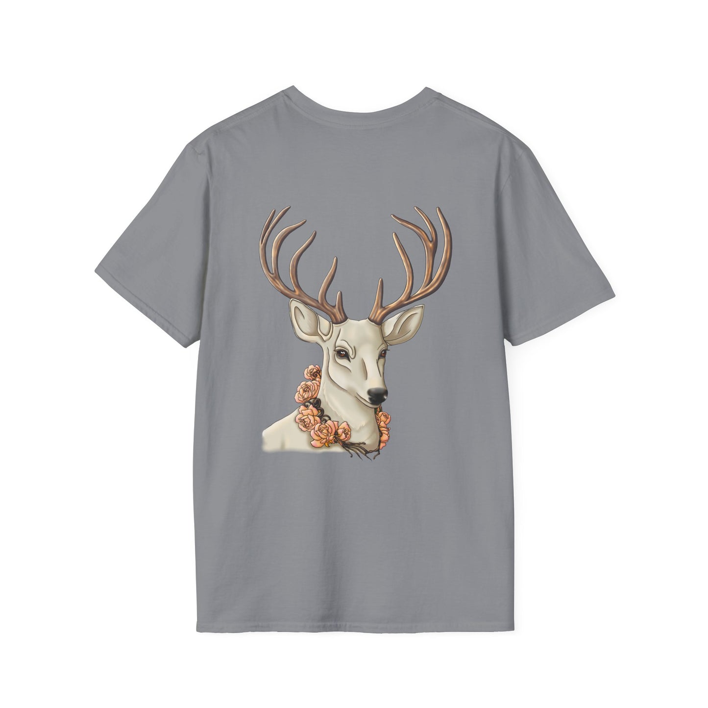 Floral Deer Minimal Tee — Soft Everyday White T‑Shirt