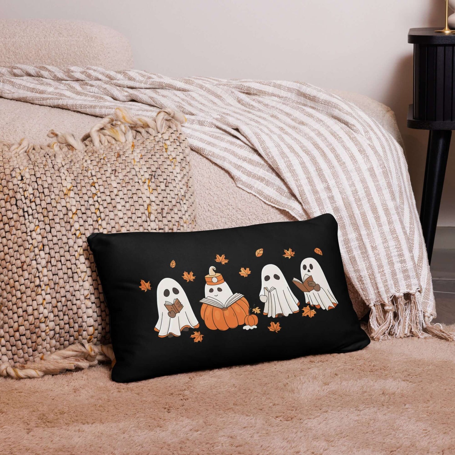 Cozy Ghosts Reading Books Pillow – Whimsical Halloween Décor