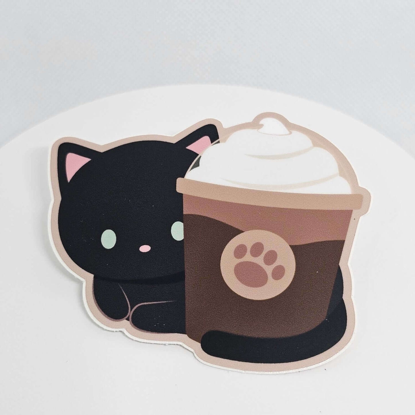 Coffee Cat - Black Iced Coffee Cat Vinyl Sticker - Durable and Fun!