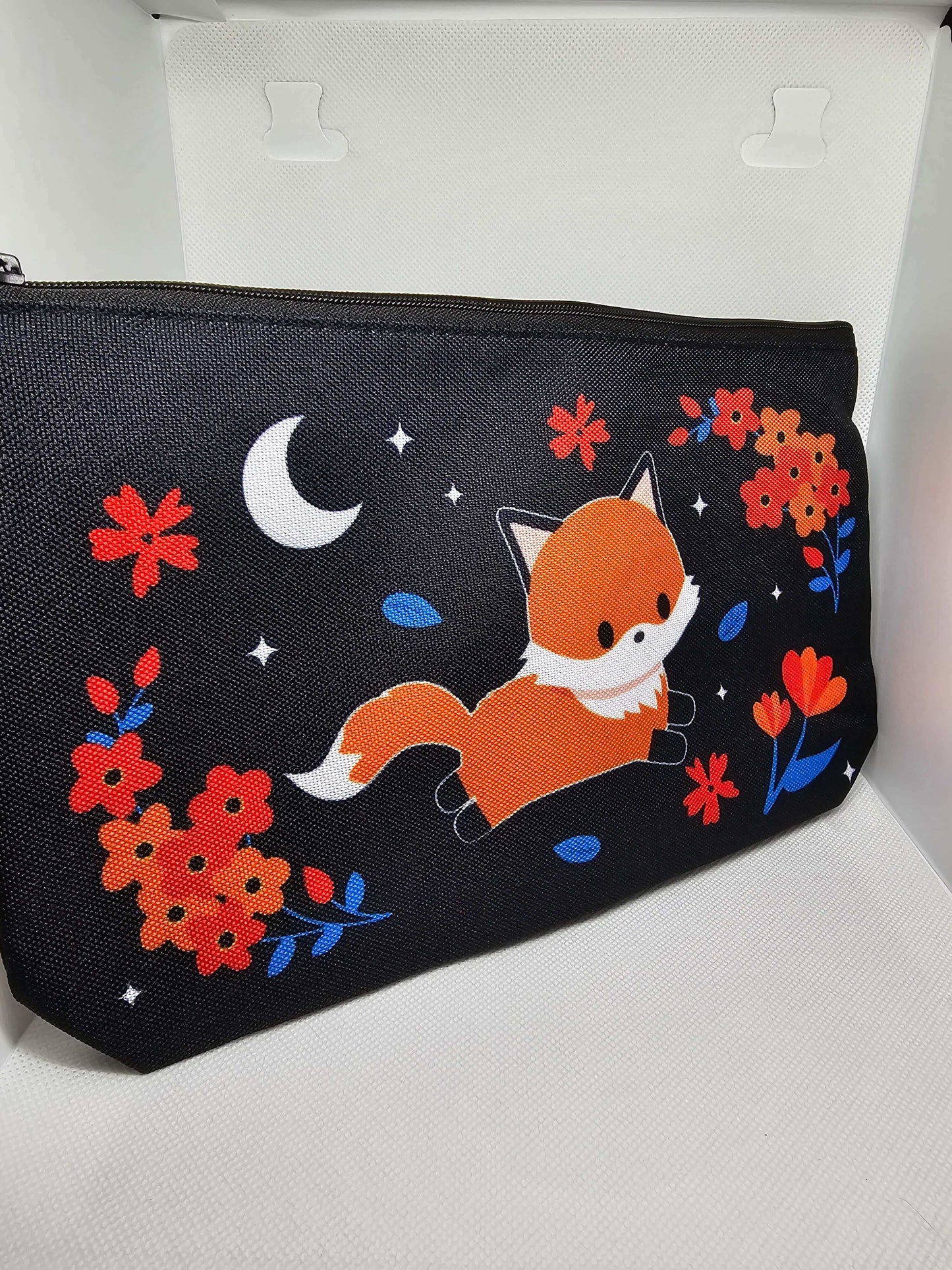 Midnight Fox Canvas Zipper Bag - Keep your valuables safe and stylish!