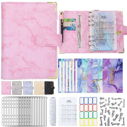 Colorful Marble Money Budget Planner Binder with Zipper and Cash Envelopes