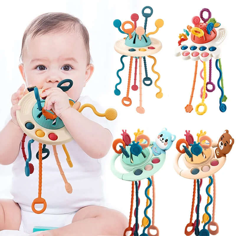 Montessori Pull String Sensory Toys for Babies 6-12 Months – Safe Silicone Teething & Developmental Fun!