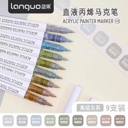 Languo 9-Color Acrylic Marker Pen Set - Versatile Soft Head Markers with Smart Ink Control for Creative Minds