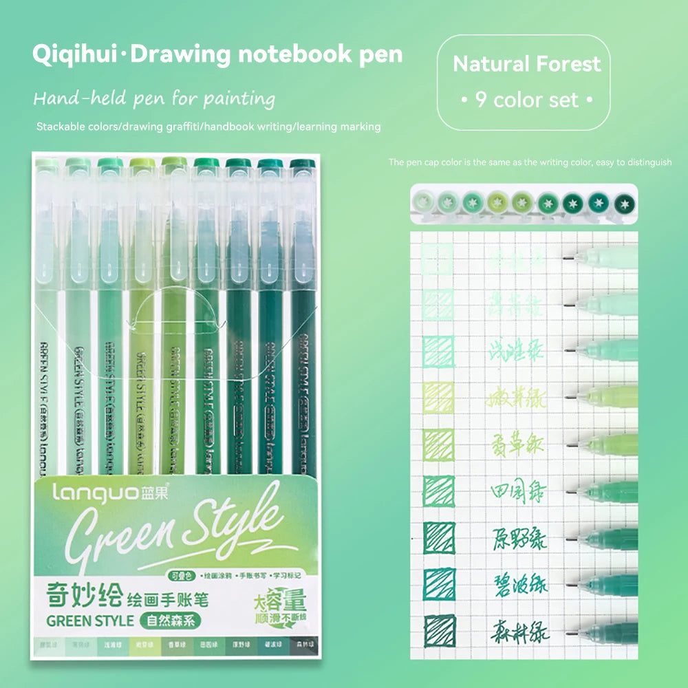 Elevate Your Creativity with the Languo Morandi Gel Pen Set - 9 Stunning 0.6mm Colors for Art, DIY & Scrapbooking