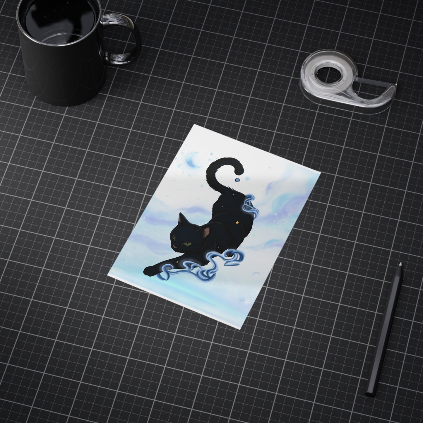 Mystic Black Cat Art Print — Celestial Cat Unframed Wall Art