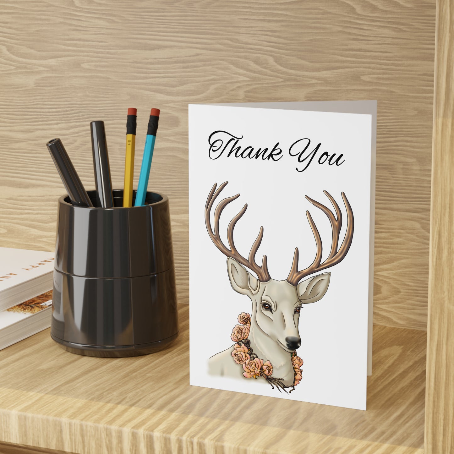 Custom Deer Greeting Card — Floral Antler Woodland Thank You Card