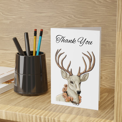 Custom Deer Greeting Card — Floral Antler Woodland Thank You Card