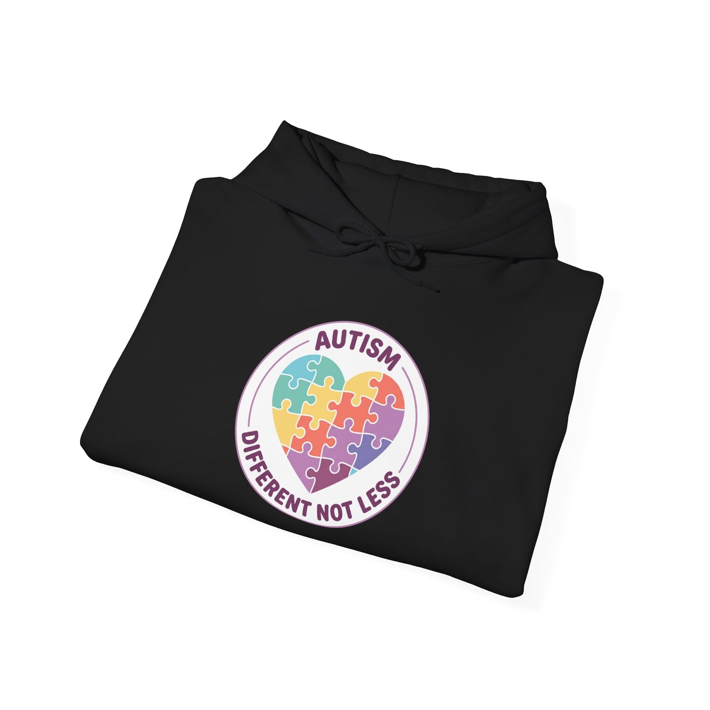 hoodie with a colorful heart design and text on a white background