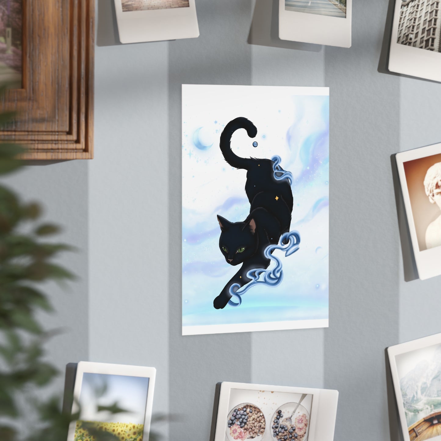 Mystic Black Cat Art Print — Celestial Cat Unframed Wall Art