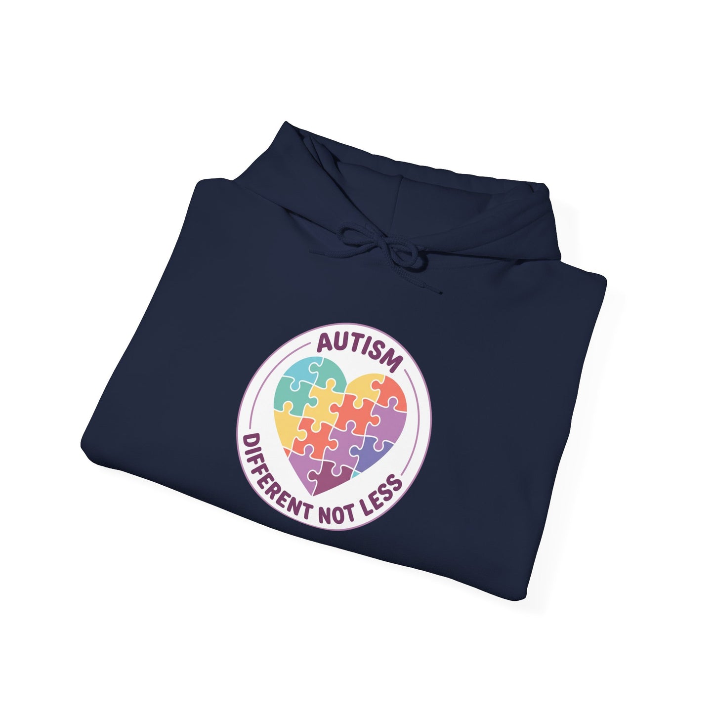 hoodie with a colorful heart design and text on a white background