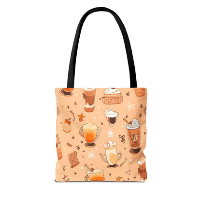 Fall Vibes Tote Bag – Cute Coffee Pattern, Available in Multiple Sizes