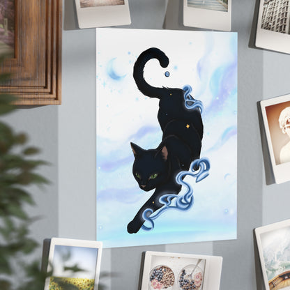 Mystic Black Cat Art Print — Celestial Cat Unframed Wall Art