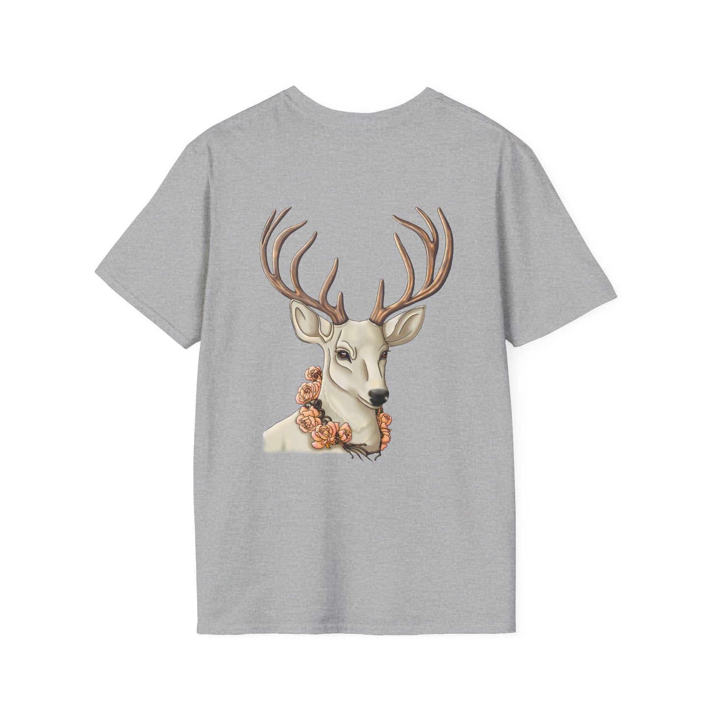 Floral Deer Minimal Tee — Soft Everyday White T‑Shirt