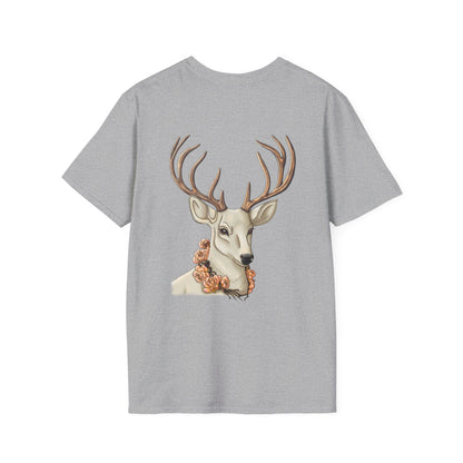 Floral Deer Minimal Tee — Soft Everyday White T‑Shirt