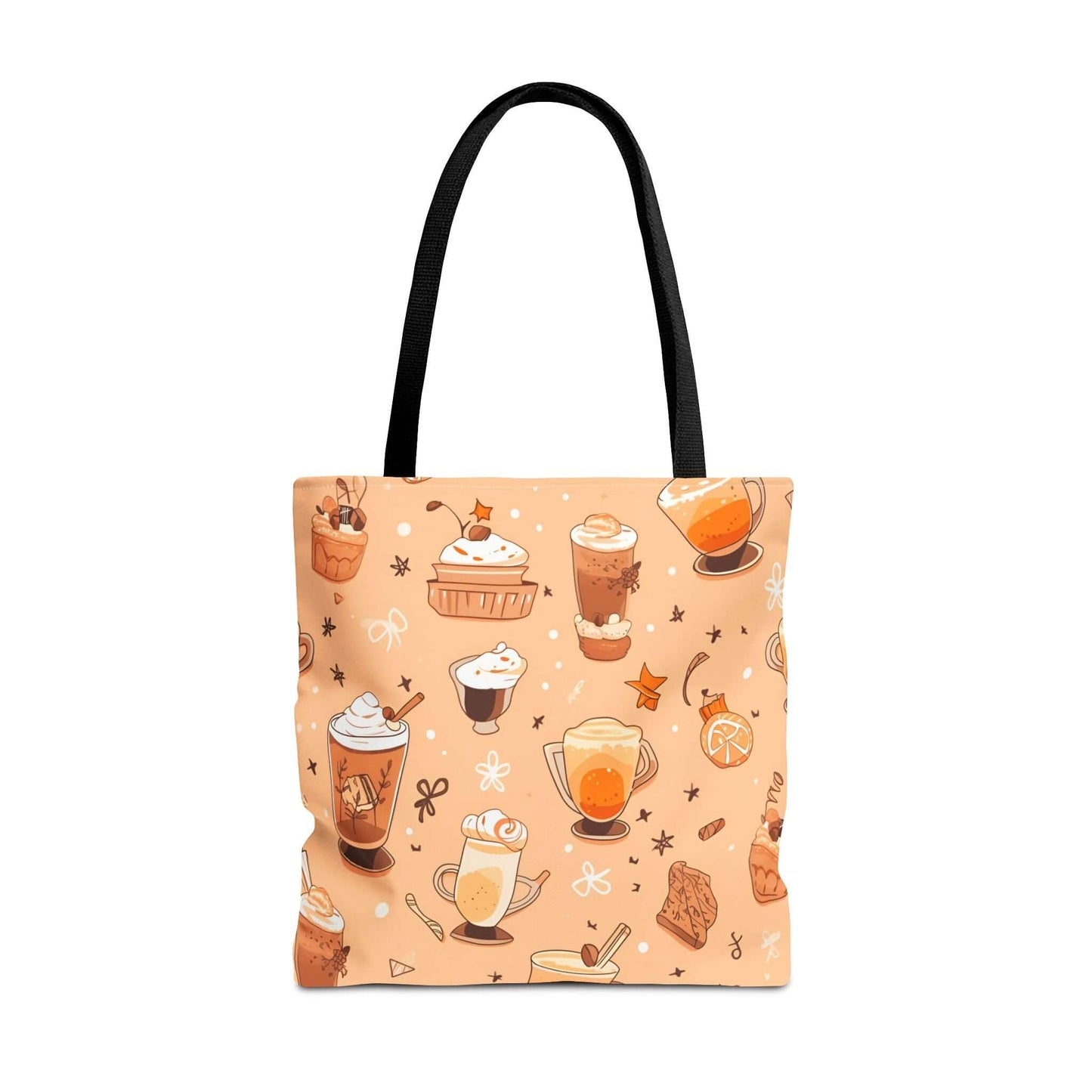 Fall Vibes Tote Bag – Cute Coffee Pattern, Available in Multiple Sizes