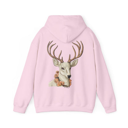 Deer Portrait Hoodie — Floral Antler Graphic Pullover