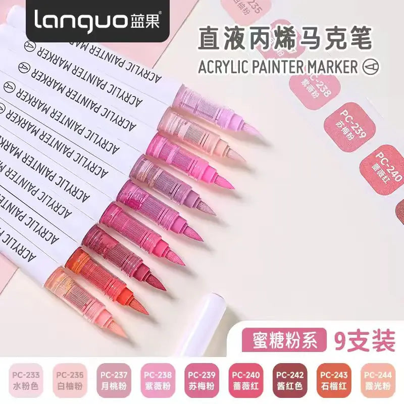 Languo 9-Color Acrylic Marker Pen Set - Versatile Soft Head Markers with Smart Ink Control for Creative Minds