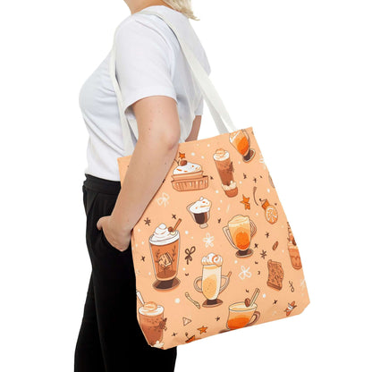 Fall Vibes Tote Bag – Cute Coffee Pattern, Available in Multiple Sizes