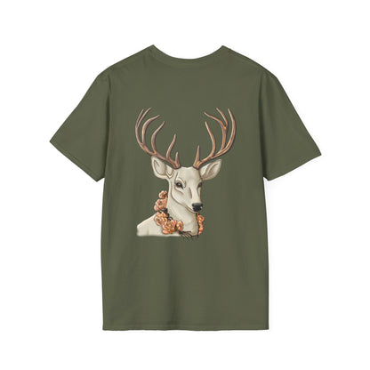 Floral Deer Minimal Tee — Soft Everyday White T‑Shirt