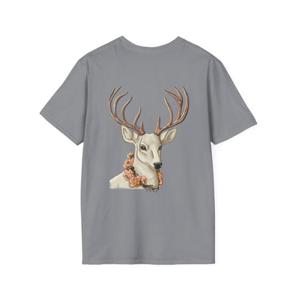 Floral Deer Minimal Tee — Soft Everyday White T‑Shirt