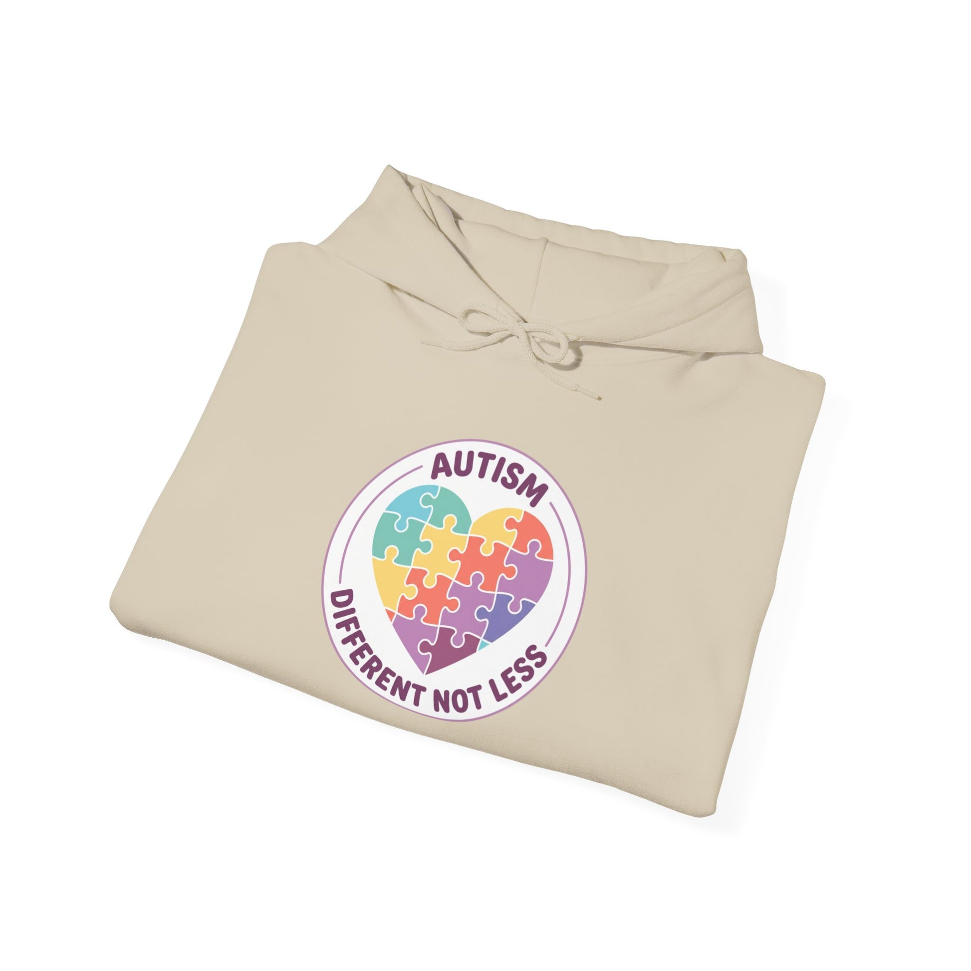 hoodie with a colorful heart design and text on a white background