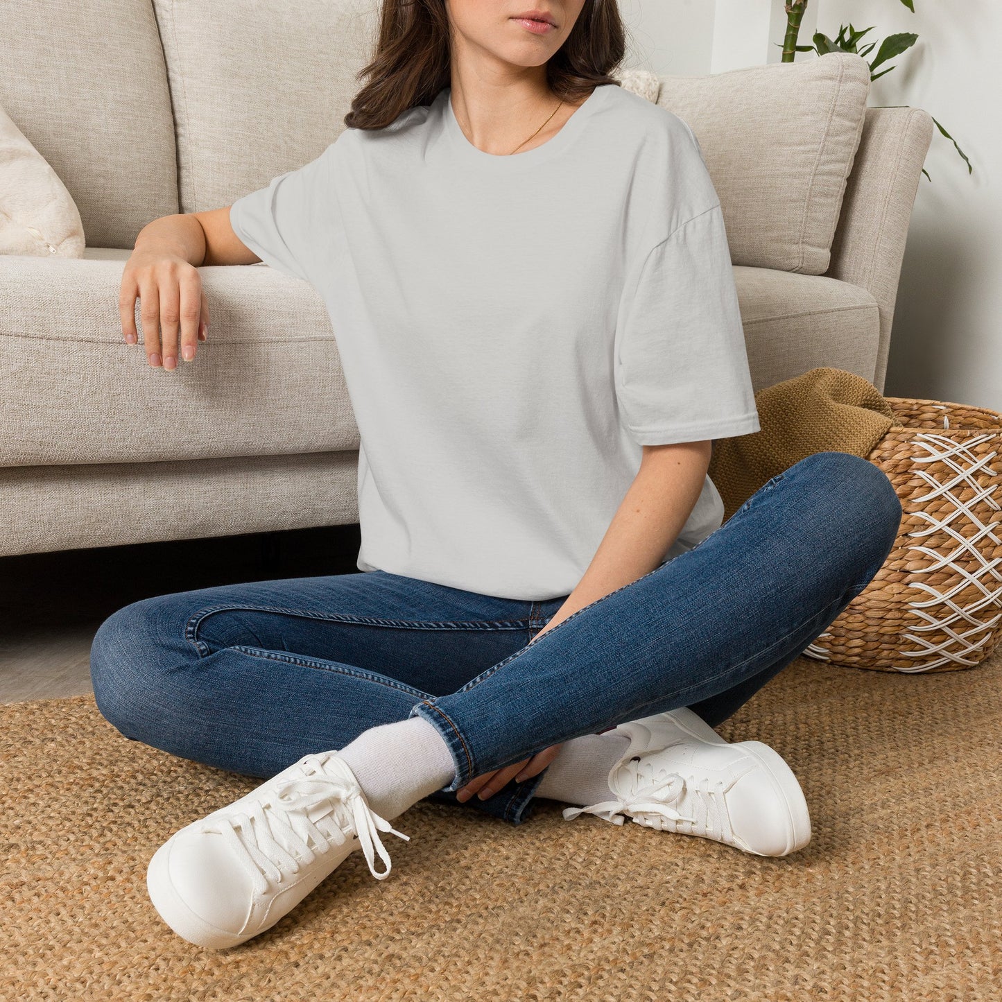 Floral Deer Minimal Tee — Soft Everyday White T‑Shirt