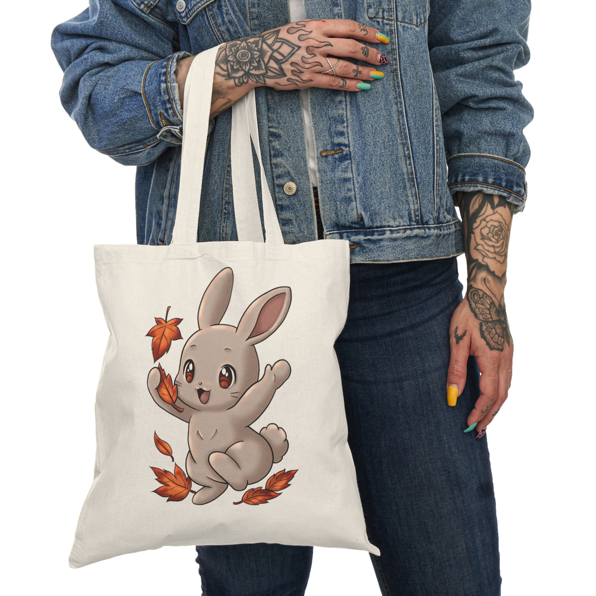 Cute Autumn Bunny Tote Bag – Fall Leaves Eco Canvas Tote