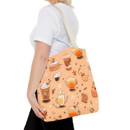 Fall Vibes Tote Bag – Cute Coffee Pattern, Available in Multiple Sizes