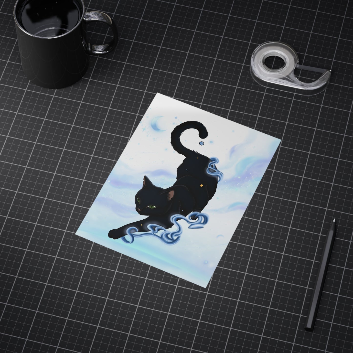 Mystic Black Cat Art Print — Celestial Cat Unframed Wall Art