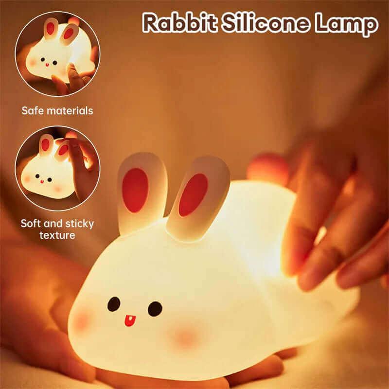 Cartoon Rabbit Silicone LED Night Light with Touch Sensor - Kids' Nightlight for Christmas Gift and Home Decor