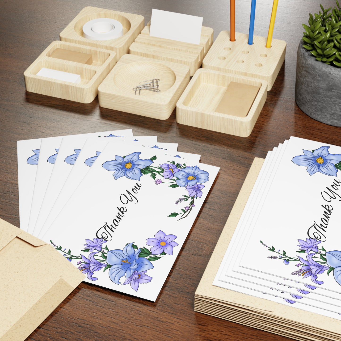 Thank You Floral Greeting Card — Blue Bell Bouquet (Blank Inside)