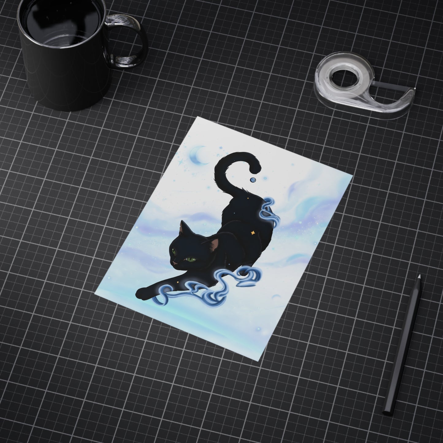 Mystic Black Cat Art Print — Celestial Cat Unframed Wall Art