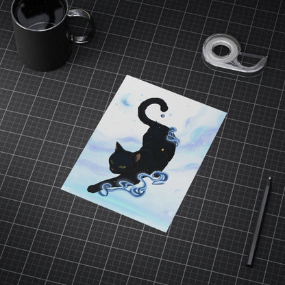 Mystic Black Cat Art Print — Celestial Cat Unframed Wall Art