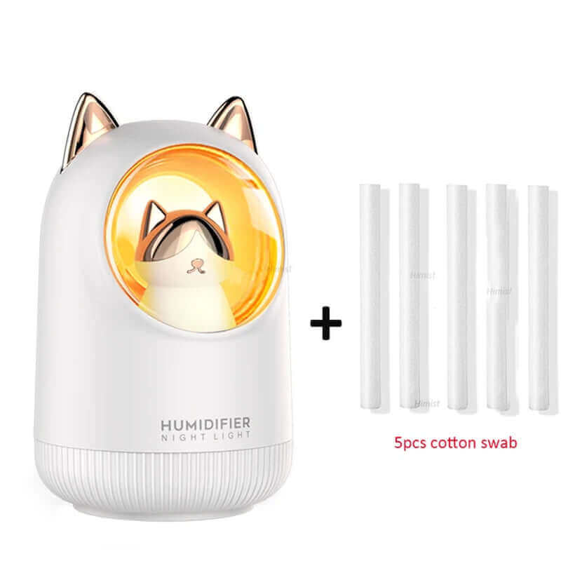 Lovely Kitty USB Air Humidifier Portable Car Aromatherapy Diffuser Fogger with Romantic Night Light 300Ml Humidificador Diffusor