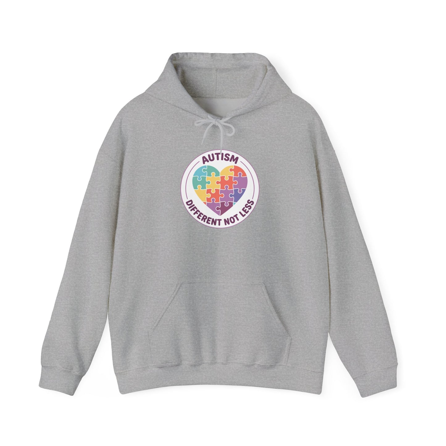 hoodie with a colorful heart design and text on a white background