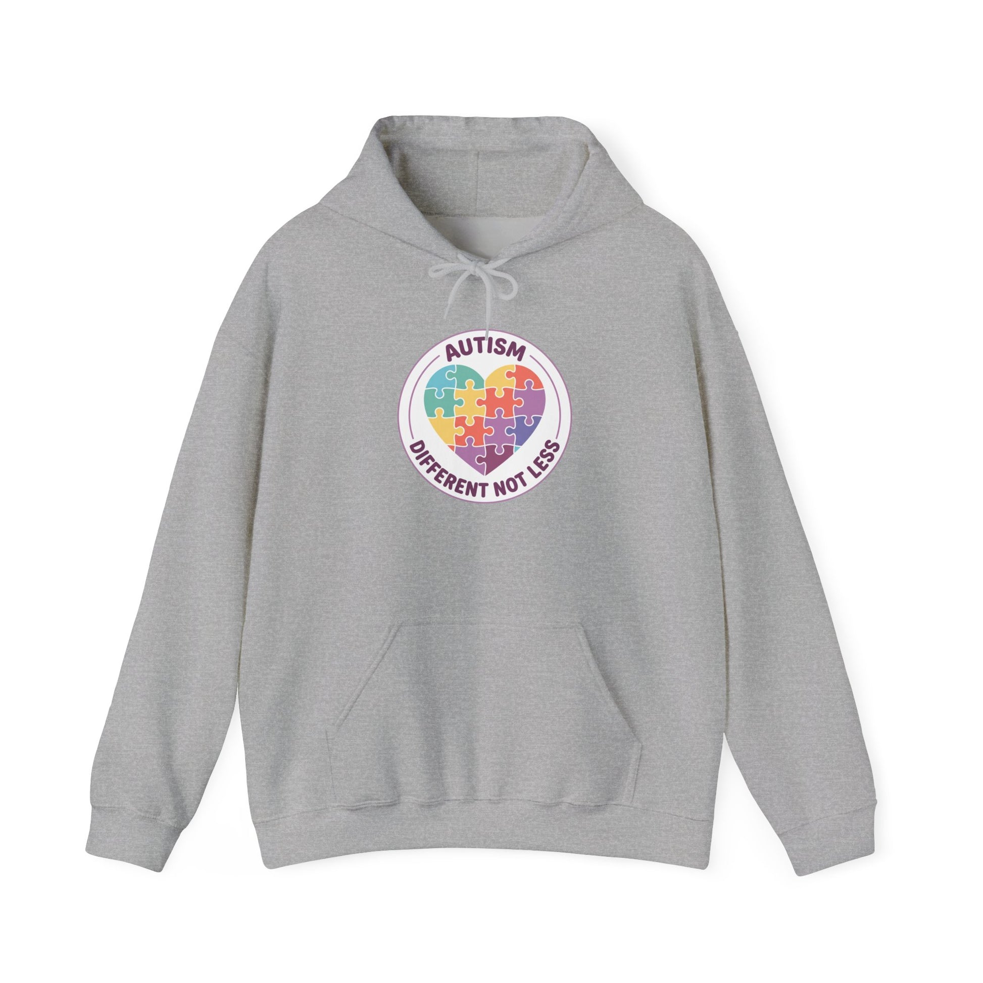 hoodie with a colorful heart design and text on a white background