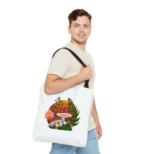 Mushrooms & Flowers, AOP Tote bag, High Quality, Stationery Hauler