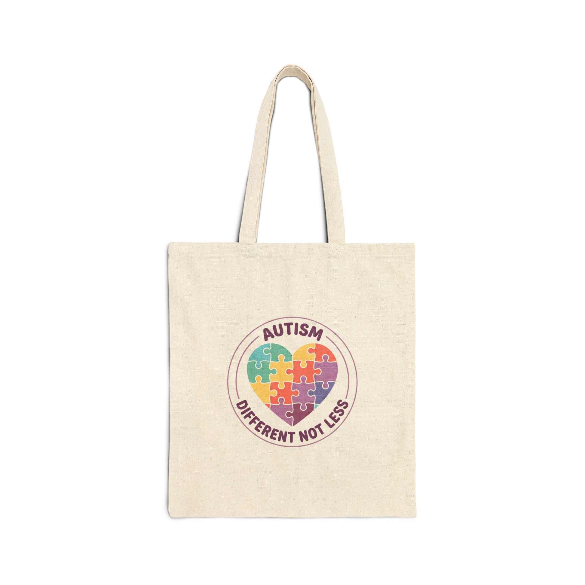 A tote bag with an autism awareness design in a casual setting.