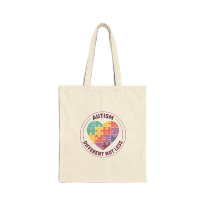 A tote bag with an autism awareness design in a casual setting.