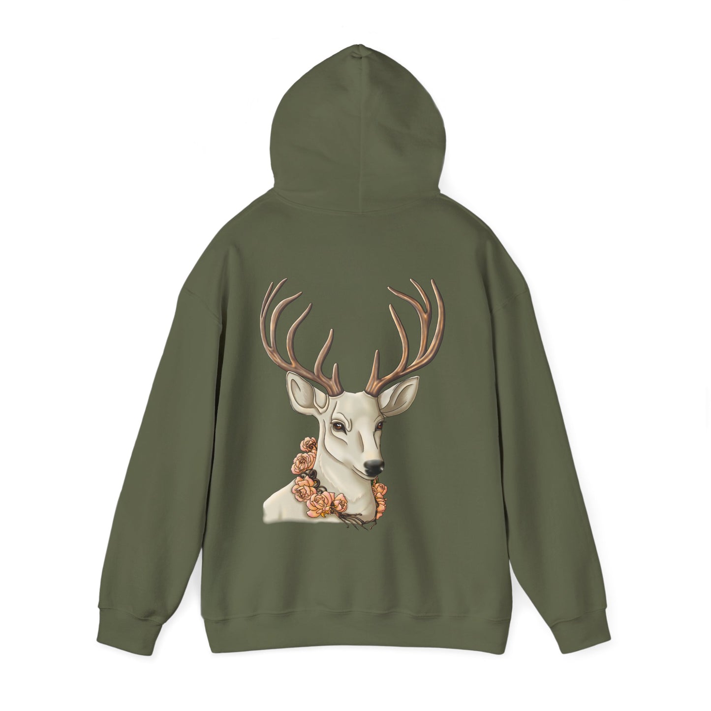Deer Portrait Hoodie — Floral Antler Graphic Pullover