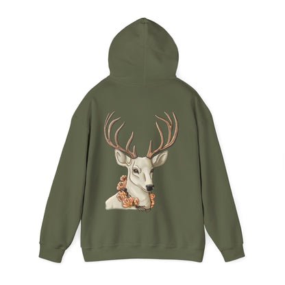 Deer Portrait Hoodie — Floral Antler Graphic Pullover