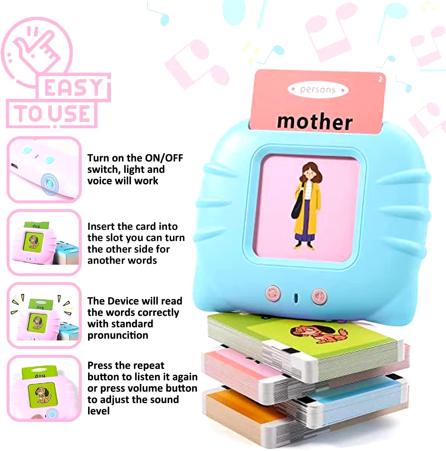 Interactive Early Learning Flash Cards - Talking Educational Toys for Preschool Kids - Electronic Audio Book Machine Gift