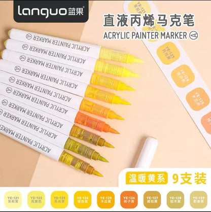 Languo 9-Color Acrylic Marker Pen Set - Versatile Soft Head Markers with Smart Ink Control for Creative Minds