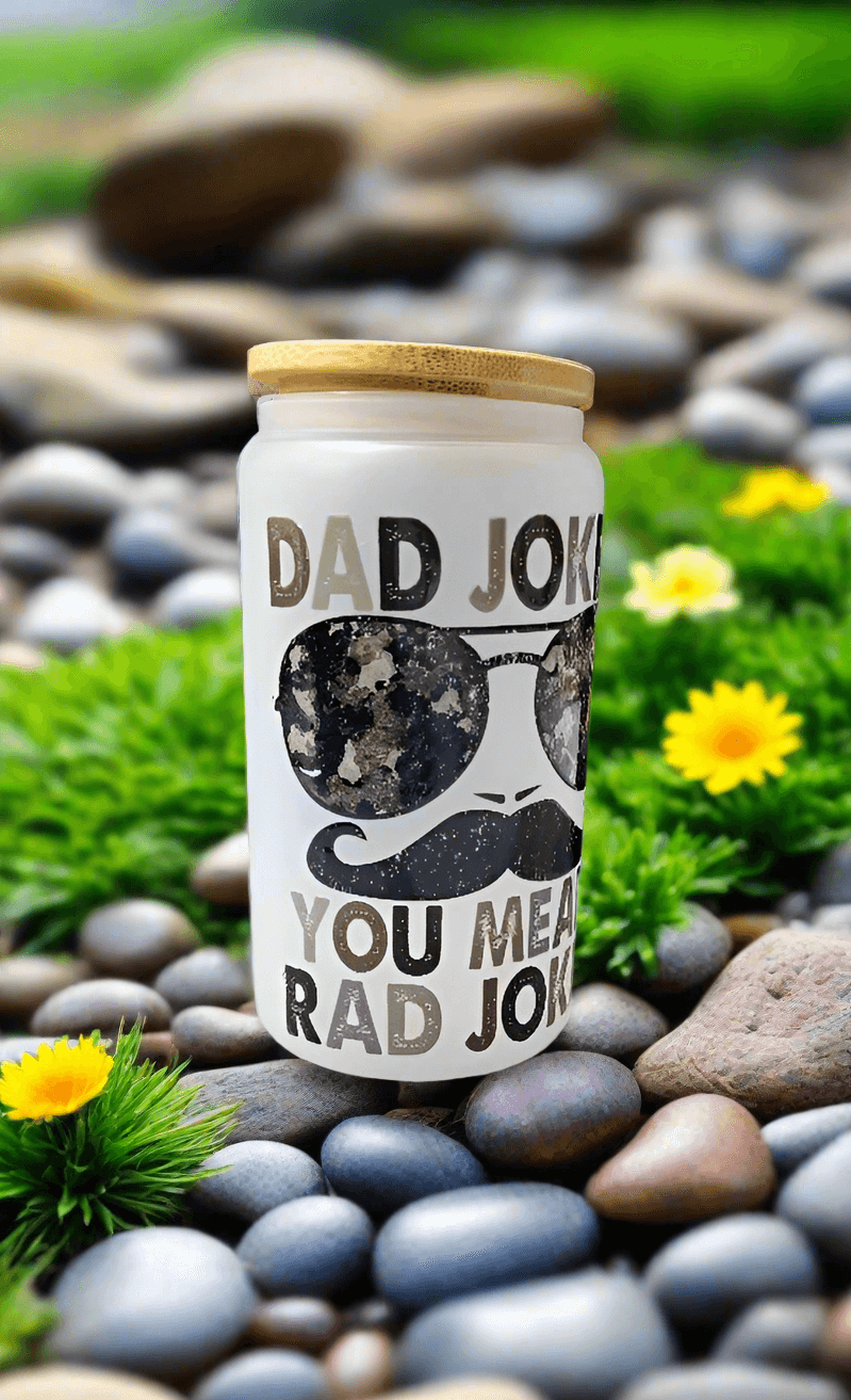 Glass Can Cup with Straw - 'Dad Jokes? Rad Jokes