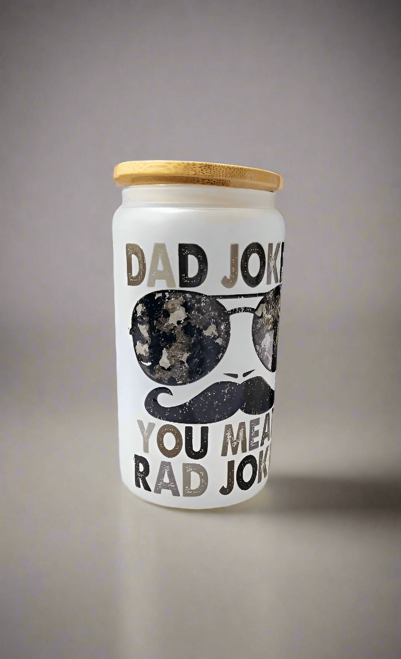 Glass Can Cup with Straw - 'Dad Jokes? Rad Jokes