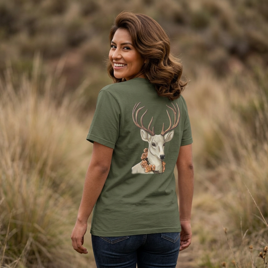 Floral Deer Minimal Tee — Soft Everyday White T‑Shirt