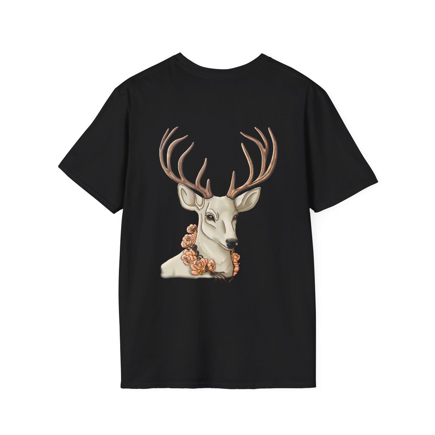 Floral Deer Minimal Tee — Soft Everyday White T‑Shirt