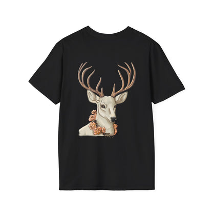 Floral Deer Minimal Tee — Soft Everyday White T‑Shirt