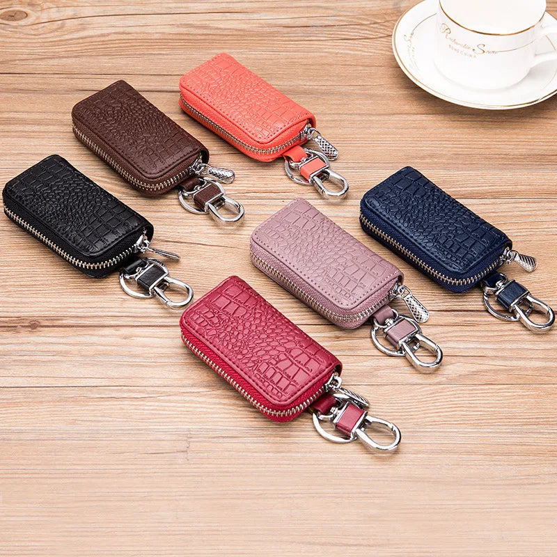 Premium Leather Mini Key Holder Pouch - Stylish Organizer for Car Keys & Wallet Essentials - Unisex Design