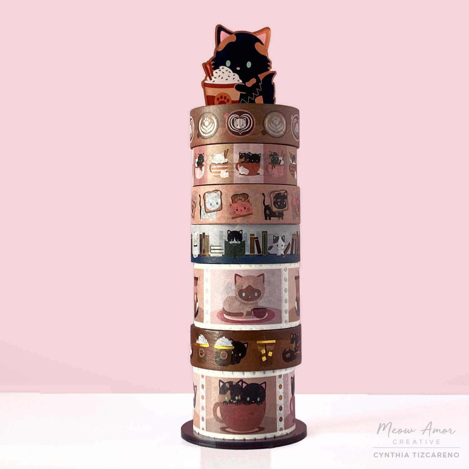 Cat Acrylic Coffee Tortie Washi Stands -  Adding a splash of cuteness!